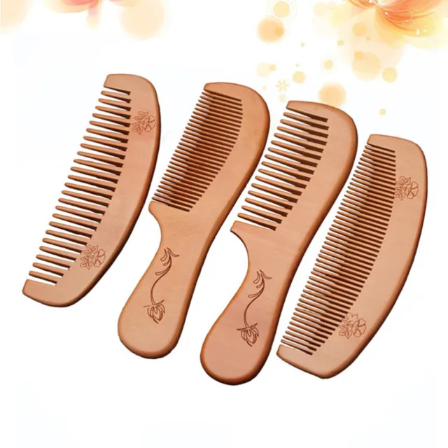 4pc Peach Wood Comb Set for Hair & Beard - Anti Static, Portable