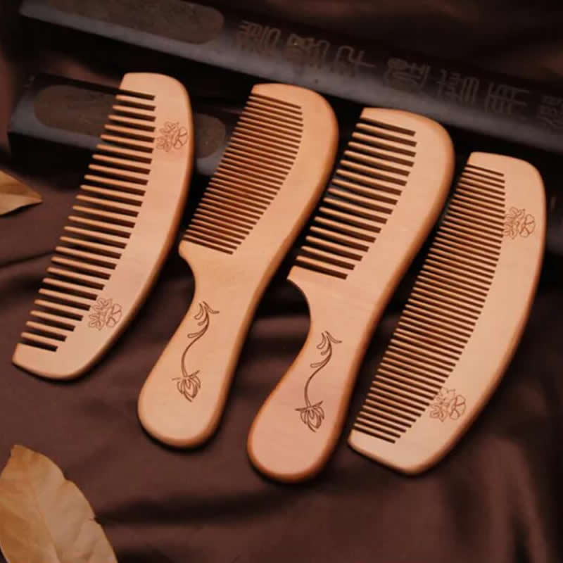 4pc Peach Wood Comb Set for Hair & Beard - Anti Static