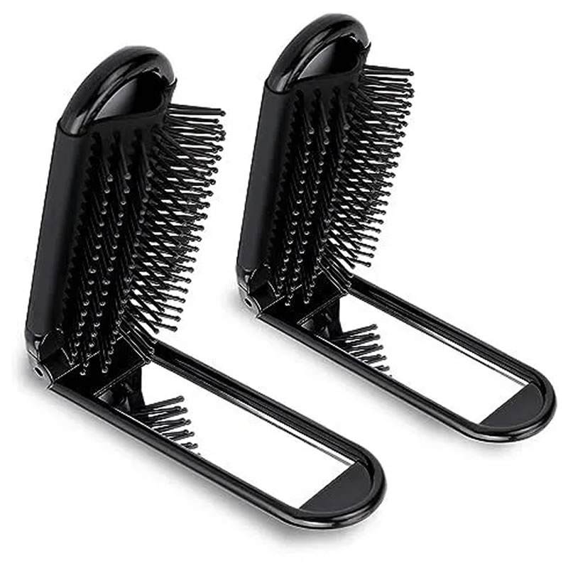 Black Travel Hair Brush with Mirror Pack Folding Hair Brush Wet Brush