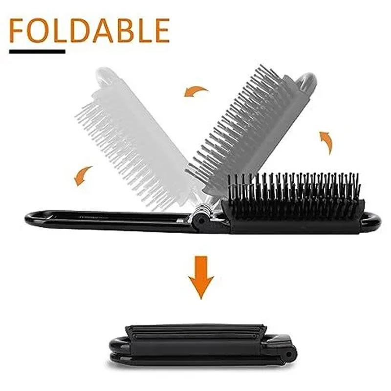 Black Travel Hair Brush with Mirror Pack Folding Hair Brush Wet Brush