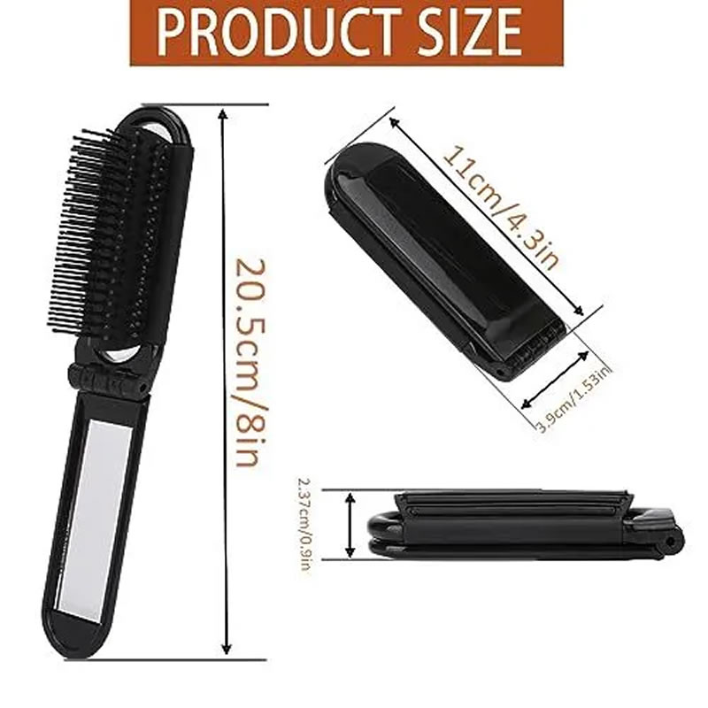 Black Travel Hair Brush with Mirror Pack Folding Hair Brush Wet Brush