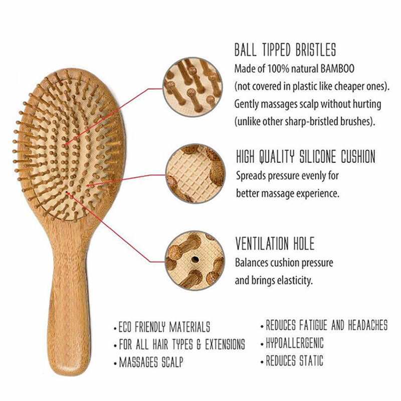 Organic Bamboo Wooden Hair Brush Massage Comb Scalp Air Cushion Comb