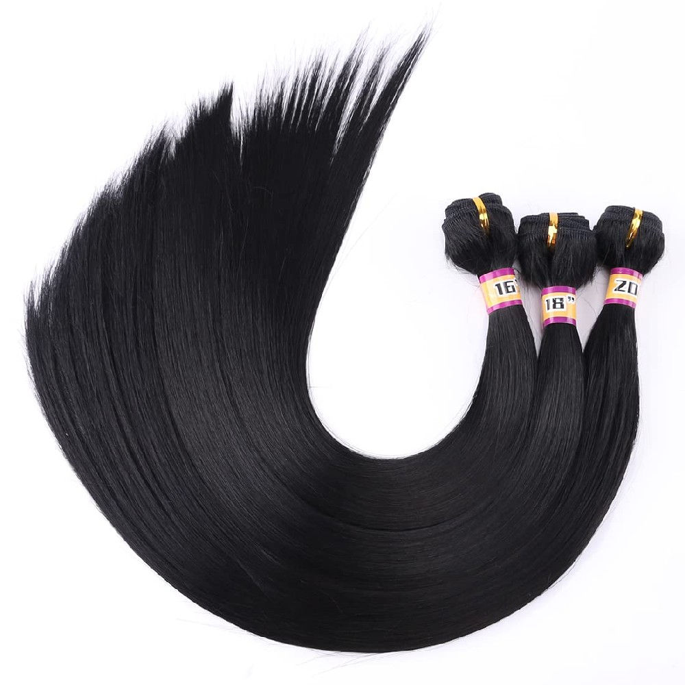 3 Bundles Silky Straight Synthetic Hair Weave Extensions 16 18 20 Inches