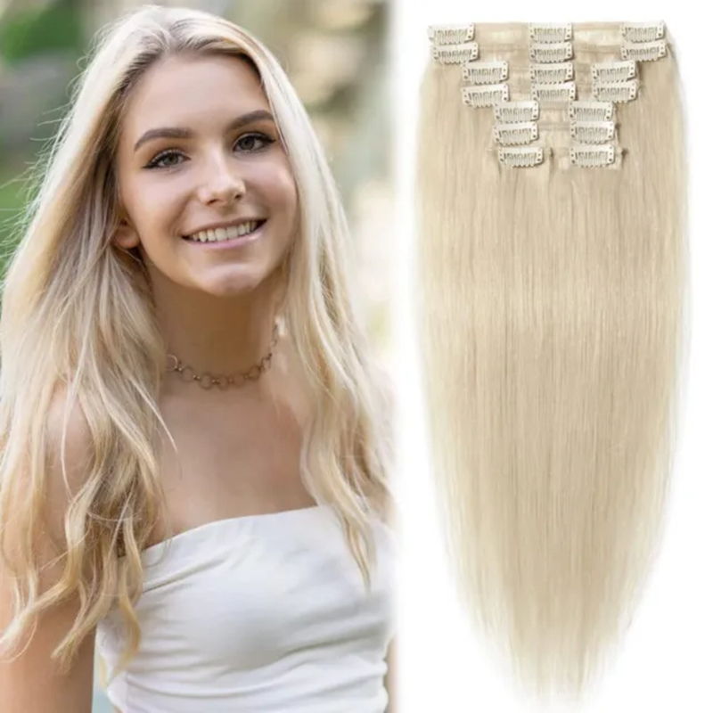 Clip In 100% Real Human Remy Hair Extensions Full Head Highlight straight 8 pcs.