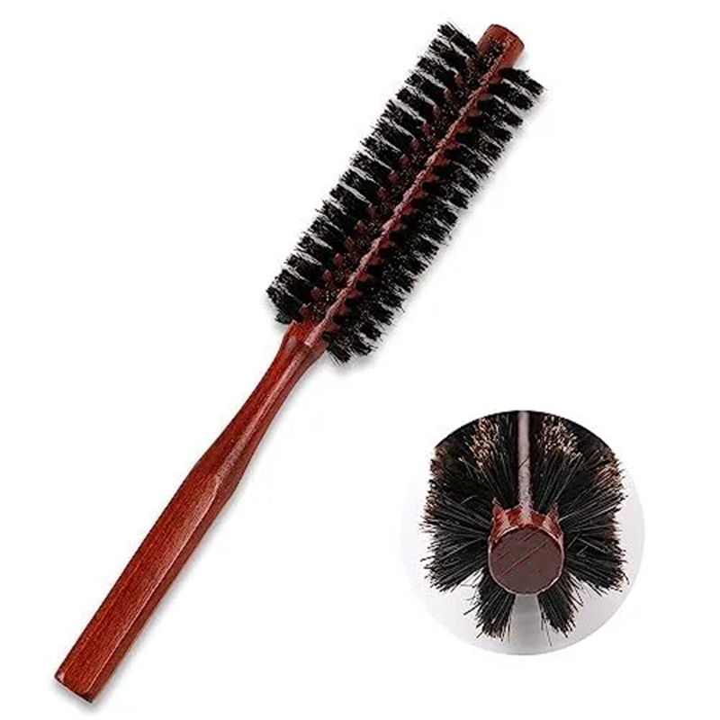 Natural Boar Bristle Round Brush Small Round Brush Portable Bristle Hair Red