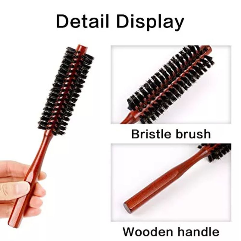 Natural Boar Bristle Round Brush Small Round Brush Portable Bristle Hair Red