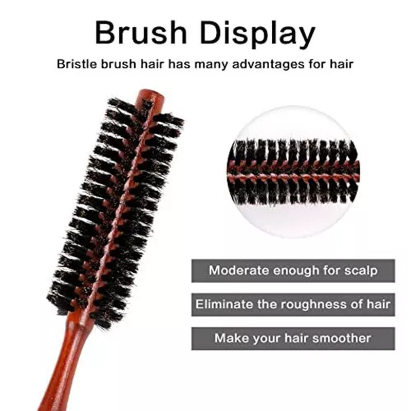 Natural Boar Bristle Round Brush Small Round Brush Portable Bristle Hair Red