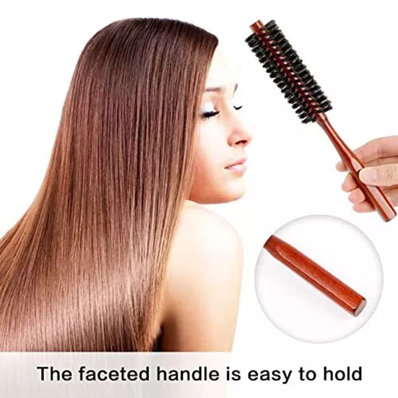 Natural Boar Bristle Round Brush Small Round Brush Portable Bristle Hair Red