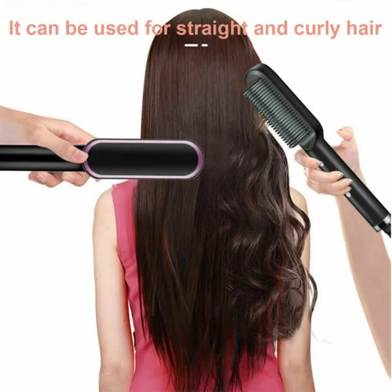 Electric Hair Straightener Brush Hot Comb Adjustment Heat Styling Curler