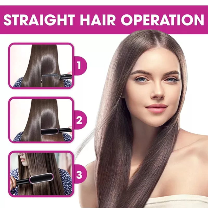 Electric Hair Straightener Brush Hot Comb Adjustment Heat Styling Curler