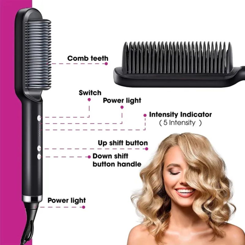 Electric Hair Straightener Brush Hot Comb Adjustment Heat Styling Curler