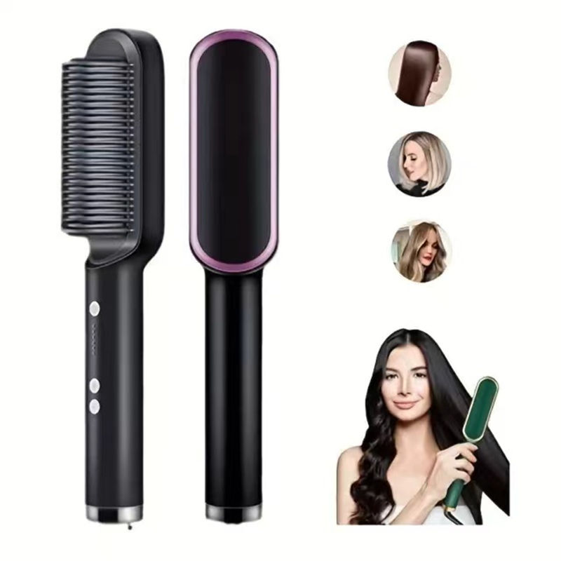 Electric Hair Straightener Brush Hot Comb Adjustment Heat Styling Curler