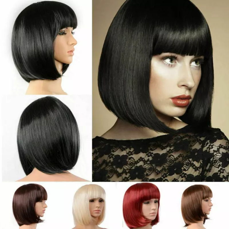 Bangs  hair connection （Lady Girl Bob Wig Women's Short Straight Bangs Full Hair Wigs Cosplay Party）