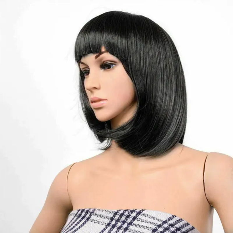 Bangs  hair connection （Lady Girl Bob Wig Women's Short Straight Bangs Full Hair Wigs Cosplay Party）