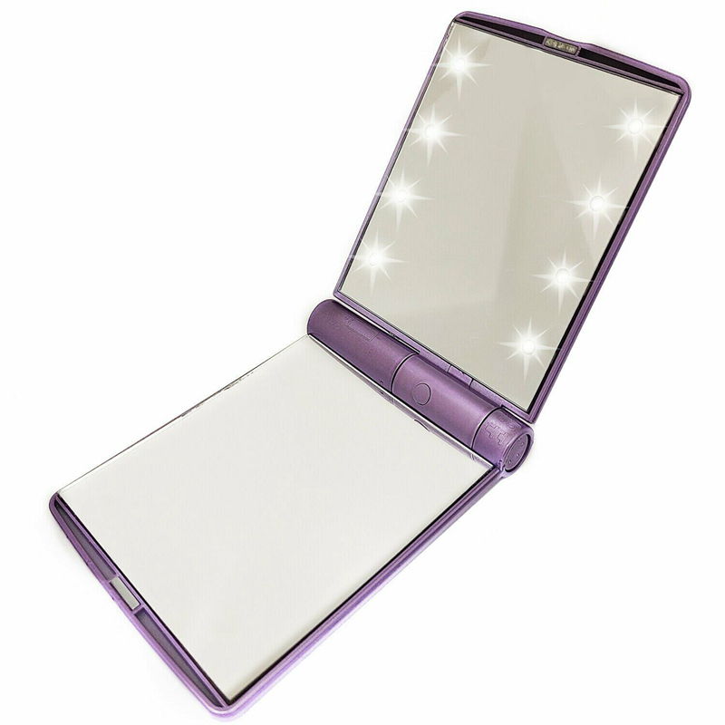 LED Lights Cosmetic Compact Mirror- Foldable & Rechargeable purple color