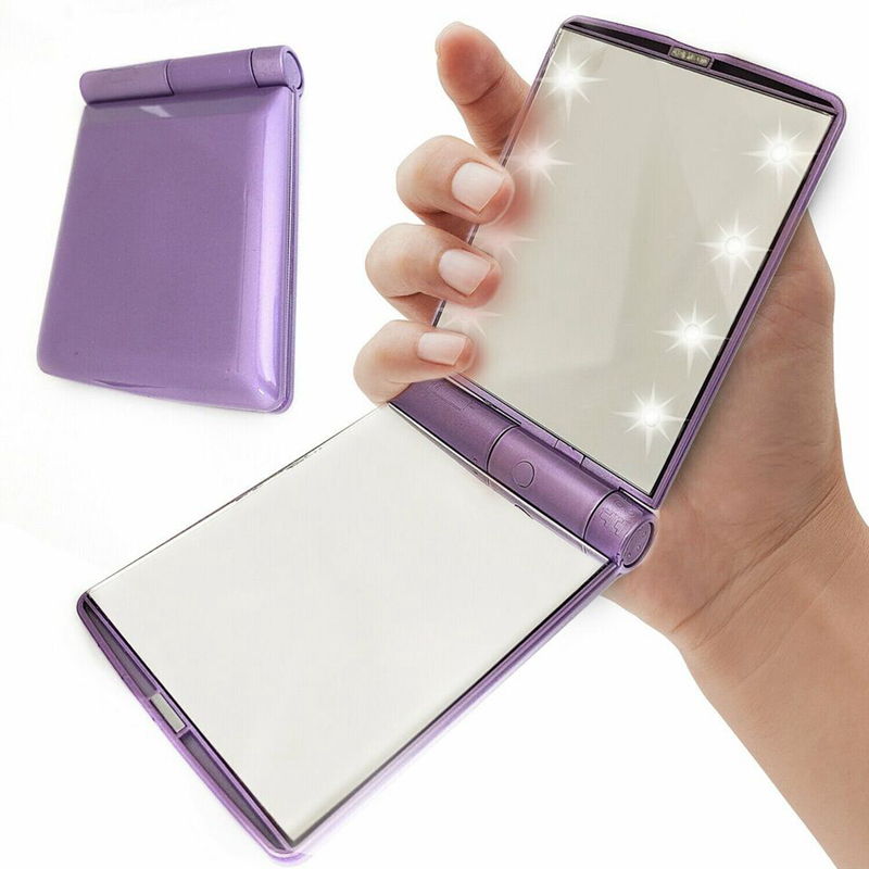 LED Lights Cosmetic Compact Mirror- Foldable & Rechargeable purple color