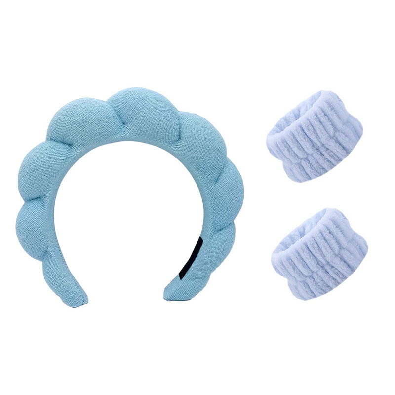 3Pcs Set Woman's Spa Headband Wrist Wash band Coral Fleece Bow Make up Headband