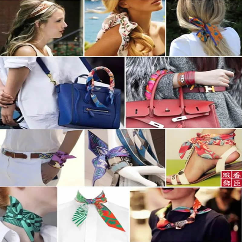 Ladies Neck Scarf Long Ribbon Wrap Tied Bag Handle Hair Wrist band Neckerchief