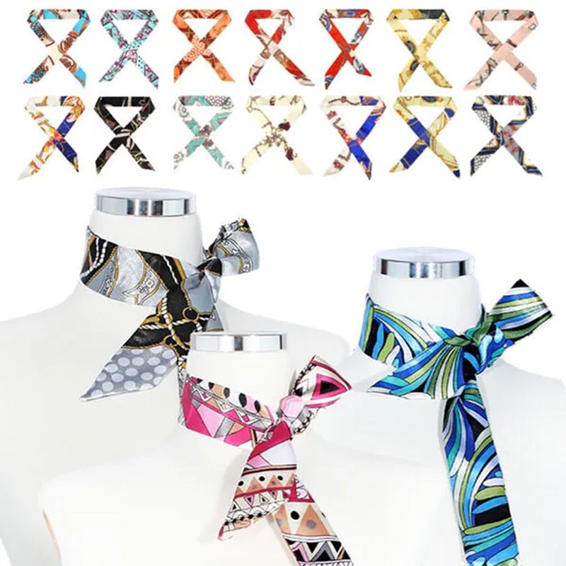 Ladies Neck Scarf Long Ribbon Wrap Tied Bag Handle Hair Wrist band Neckerchief