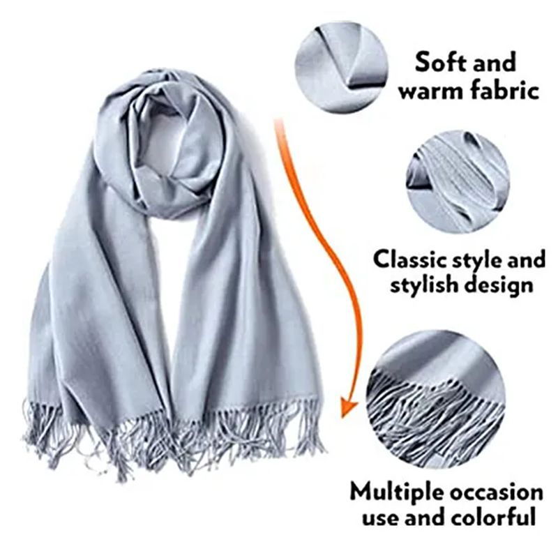 Womens Solid 2PLY 78X28 Silk Pashmina Cashmere Wool Feel Shawl Wrap Stole Scarf