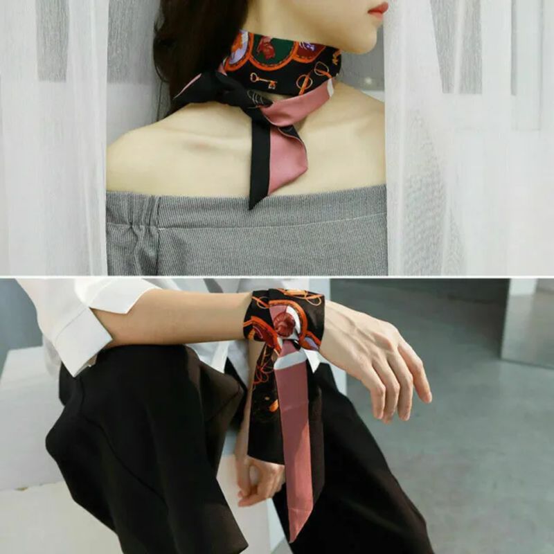 Ladies Neck Scarf Long Ribbon Wrap Tied Bag Handle Hair Wrist band Neckerchief