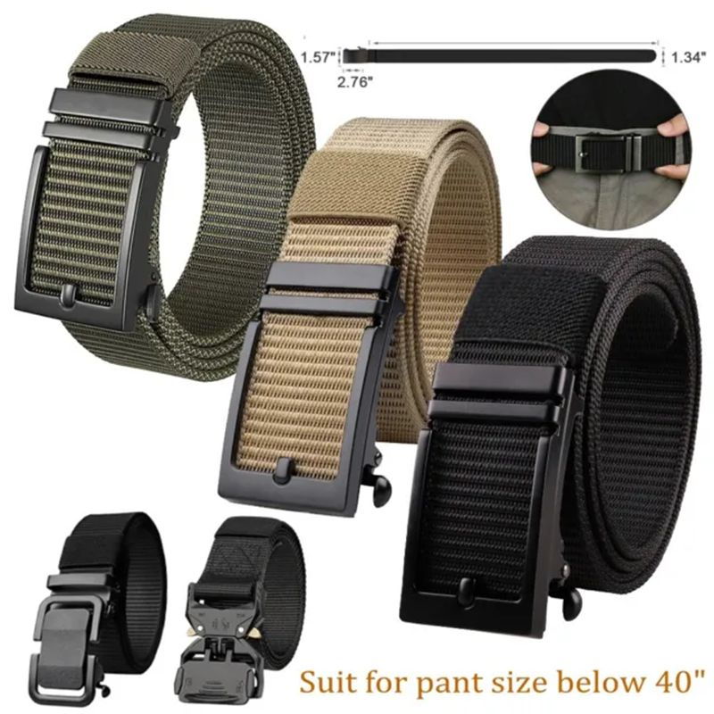 Tactical Nylon 1.3" Belt Automatic Buckle with Slide Ratchet Belts Waist for Men