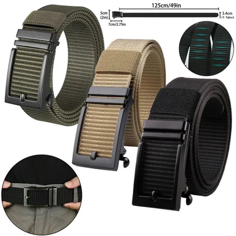 Tactical Nylon 1.3" Belt Automatic Buckle with Slide Ratchet Belts Waist for Men