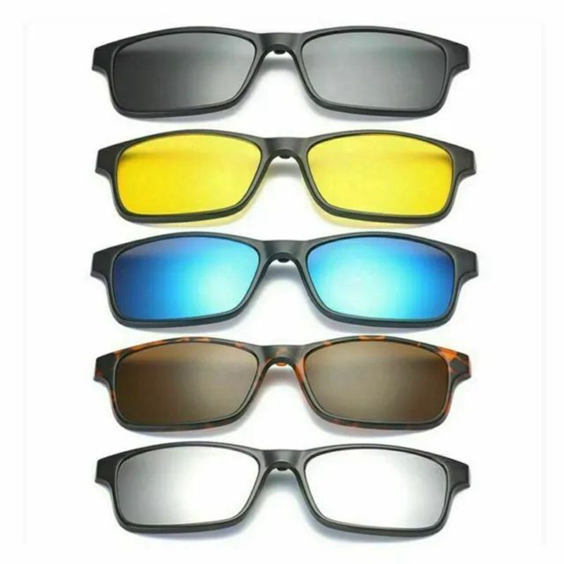 5 PACK Magnetic Clip-on Sunglasses Polarized + Classic Eyeglass Frames Rx AT