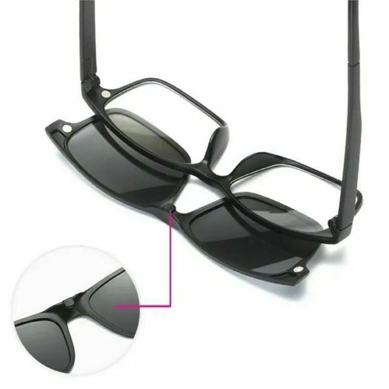 5 PACK Magnetic Clip-on Sunglasses Polarized + Classic Eyeglass Frames Rx AT