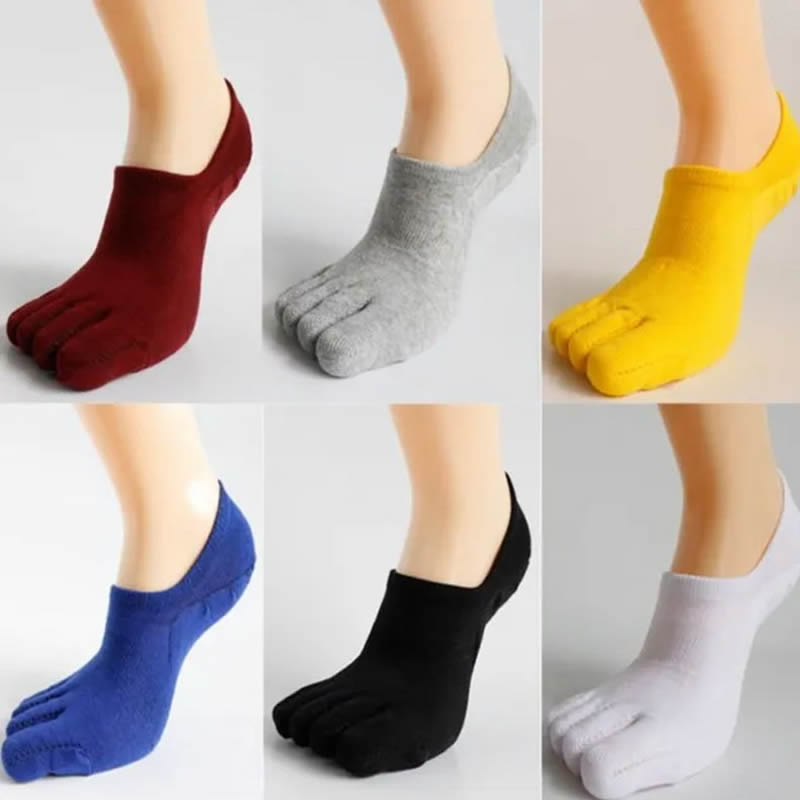 6 Pack Men Combed Cotton Five Finger Toe Socks Sport Ankle No Show Casual Solid