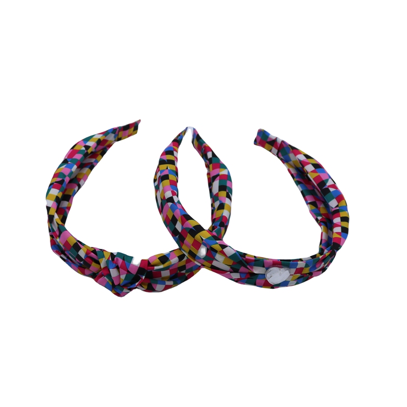 2PK Colorful plaid headband 2.5cm wide tartan fabric covered hair band with crystal decoration