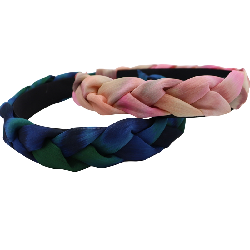 Digital printinng chiffon hairband Non-Slip Summer Headbands for Women Elegant Wide Weave Hairband