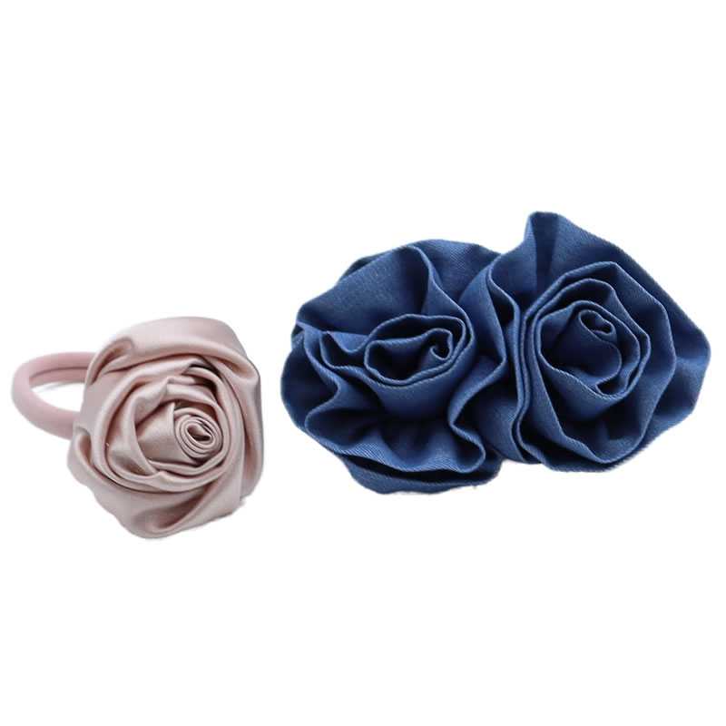 Handmade Rose Flower Stretchy Rubber Elastics Hair Ties Denim Scrunchies Ponytail Holders Hair Accessories for Women Girls