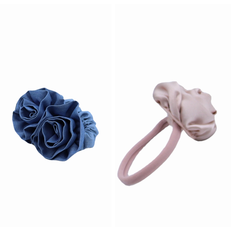 Handmade Rose Flower Stretchy Rubber Elastics Hair Ties Denim Scrunchies Ponytail Holders Hair Accessories for Women Girls