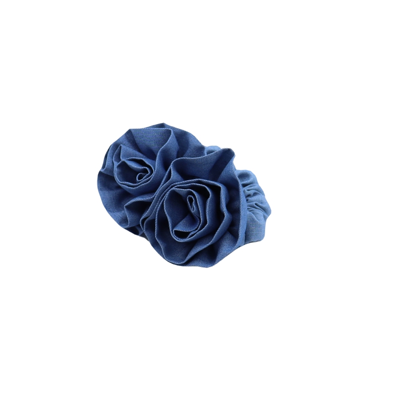 Handmade Rose Flower Stretchy Rubber Elastics Hair Ties Denim Scrunchies Ponytail Holders Hair Accessories for Women Girls