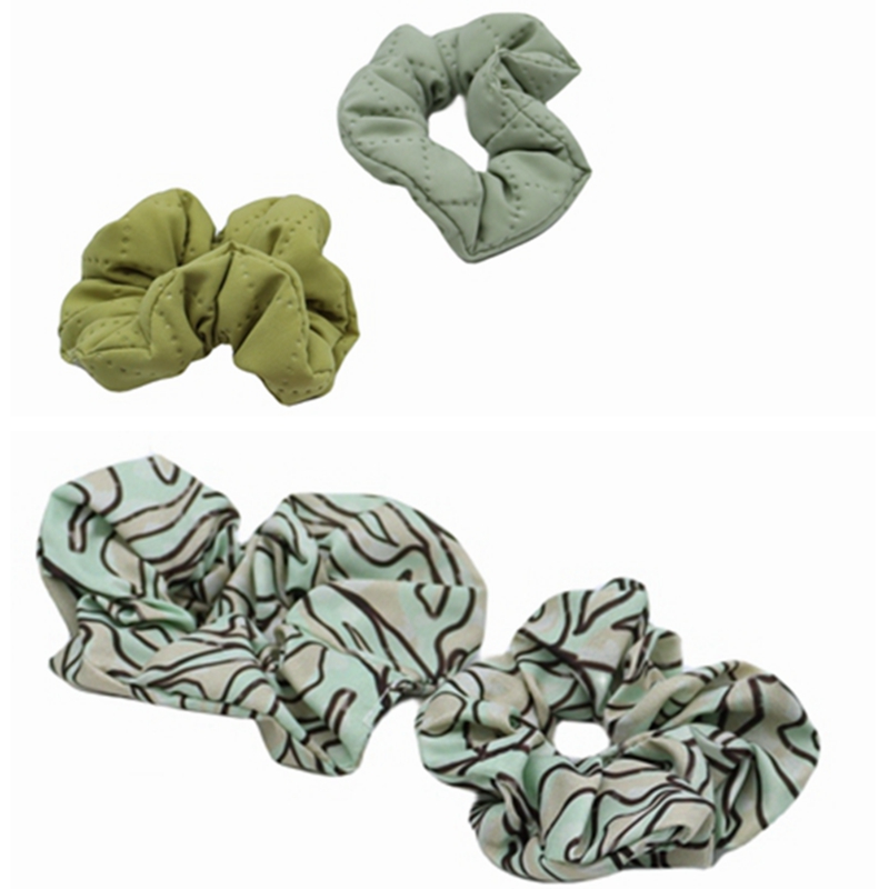  Set of 7 Scrunchies in Assorted Plaids and solid army Green