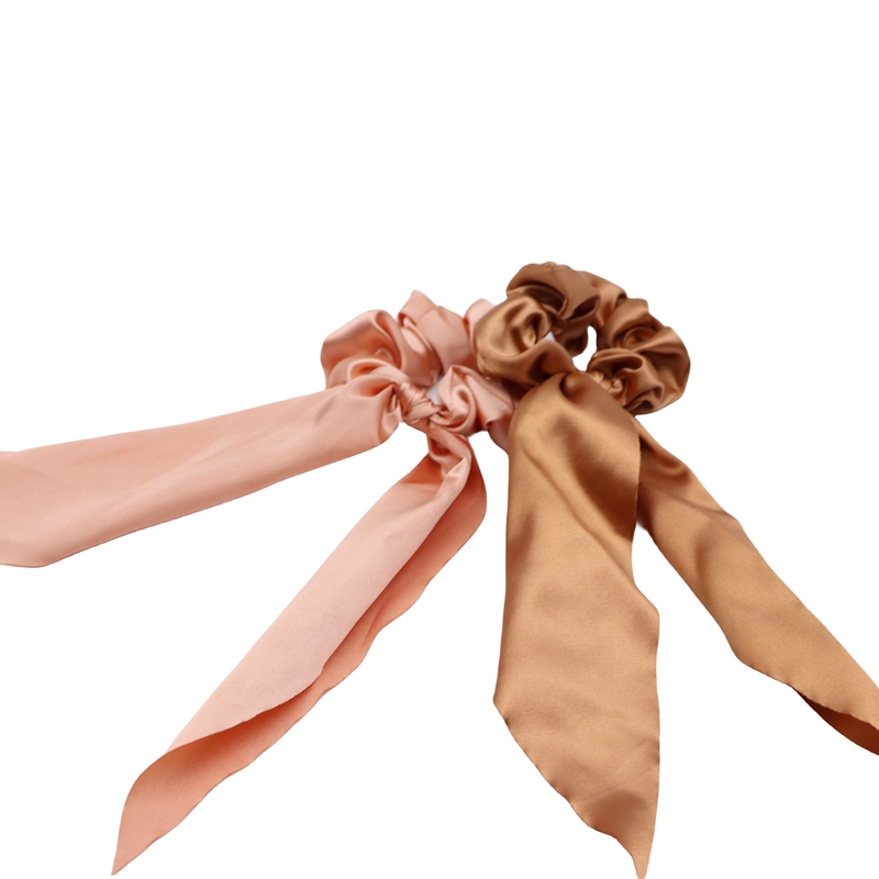 Solid Satin Ponytail Scarf Elastic Hair Ties Scrunchies Ribbon  with long tail