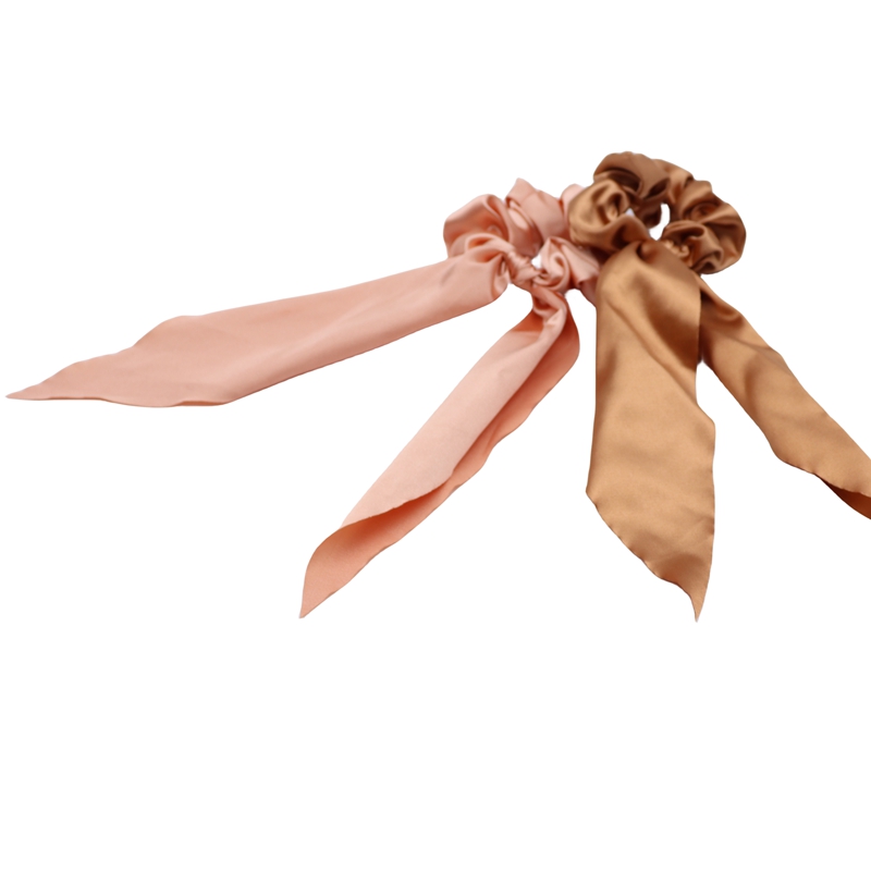 Solid Satin Ponytail Scarf Elastic Hair Ties Scrunchies Ribbon  with long tail