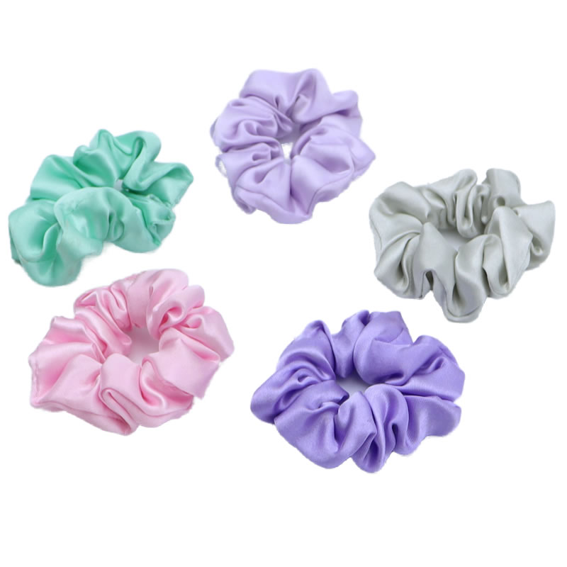 Multi Color Satin Scrunchies for Girl's Thick Curly Hair Ponytail Holders Cute Pony Tails